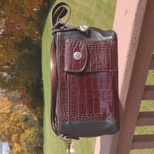 💜VINTAGE💜 BRIGHTON Croc/Pebble Leather Shoulder Bag in Black/Brown